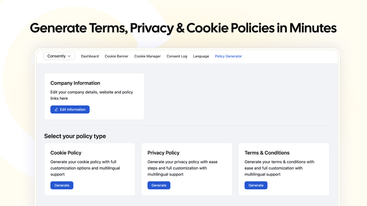 Consently automatic cookie scan results screen