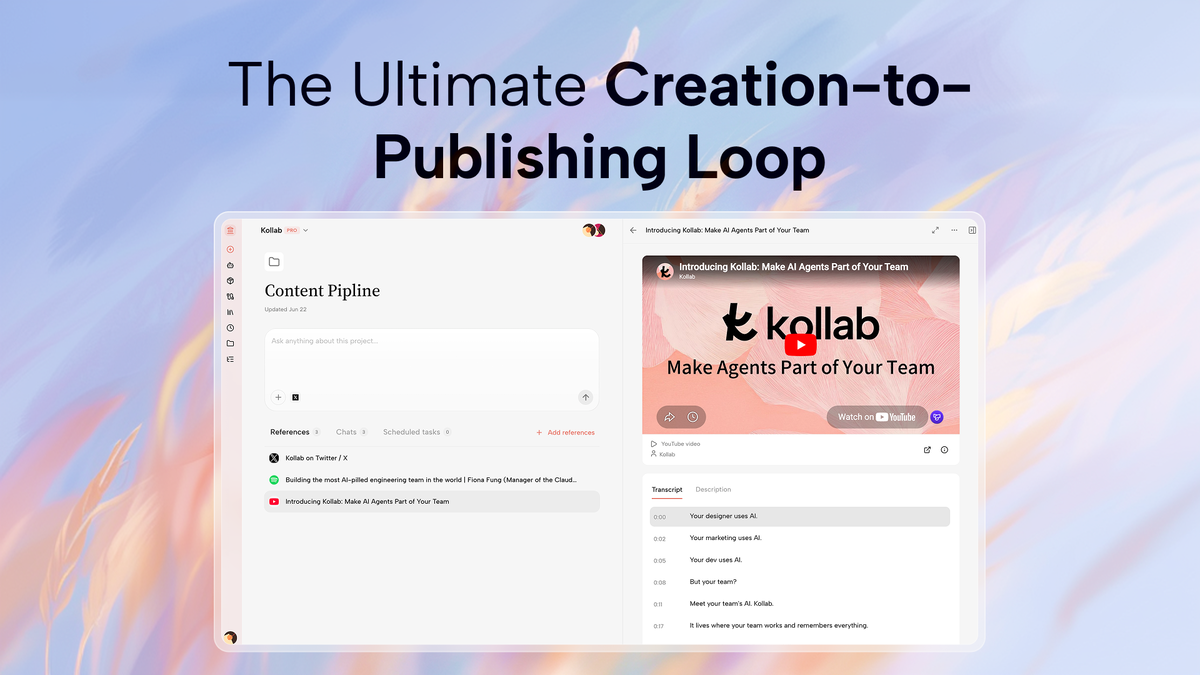 Kollab screen showing content being repurposed into multiple formats