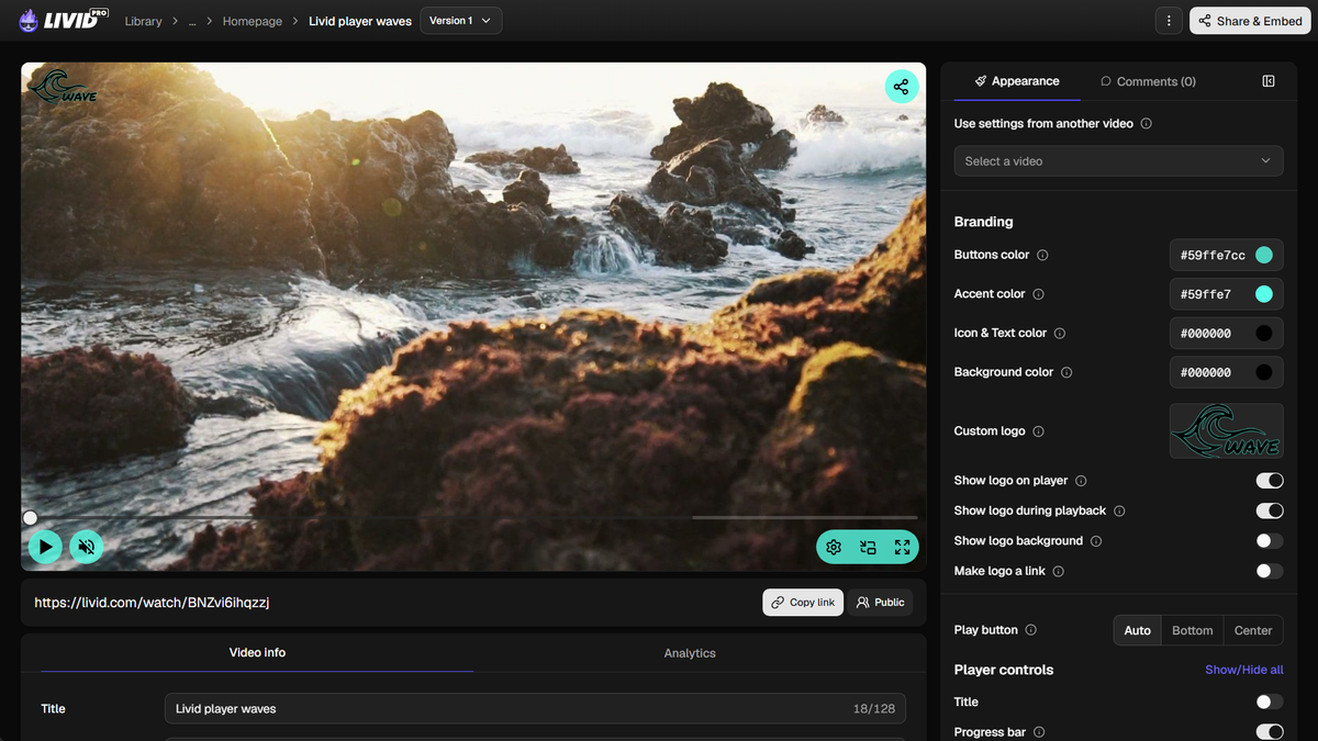 Livid video sharing controls with password and domain restrictions