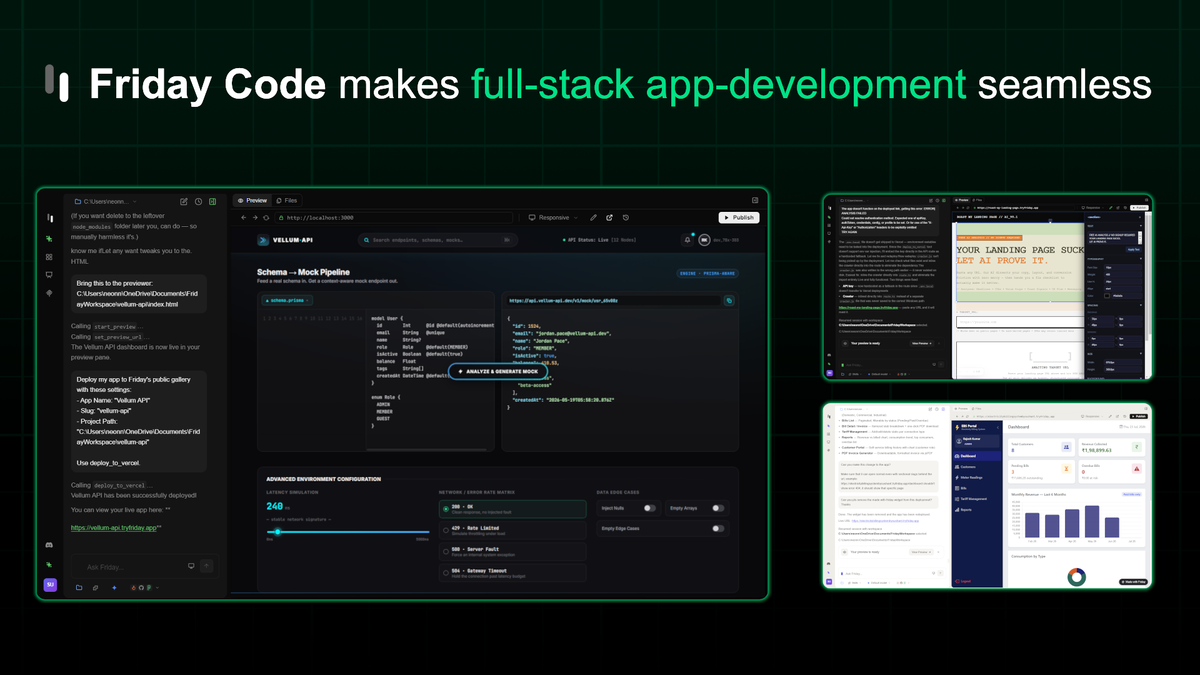 Friday Code AI agent generating a full-stack application from a prompt