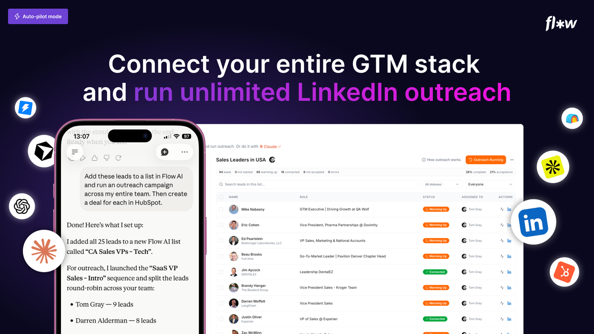 Flow AI unified inbox showing LinkedIn replies