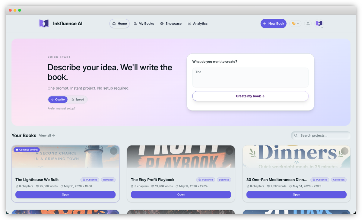 Inkfluence AI chapter editor with autosave and rich text formatting