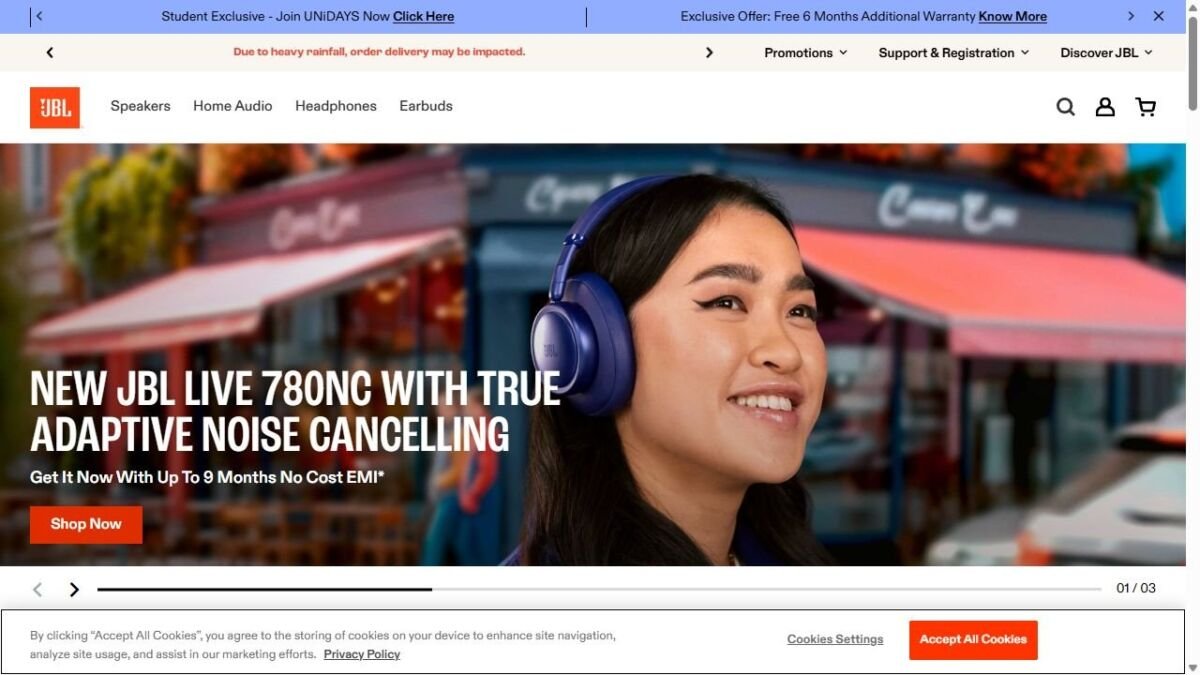 JBL website homepage