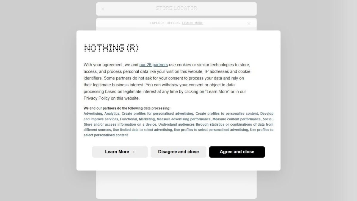 Nothing website homepage