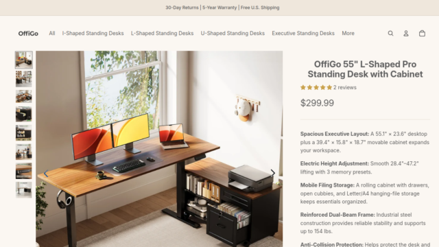 OffiGo 55" L-Shaped Pro Standing Desk with Cabinet
