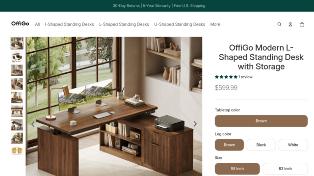 OffiGo Modern L-Shaped Standing Desk with Storage