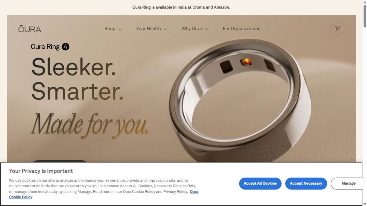 Oura website homepage