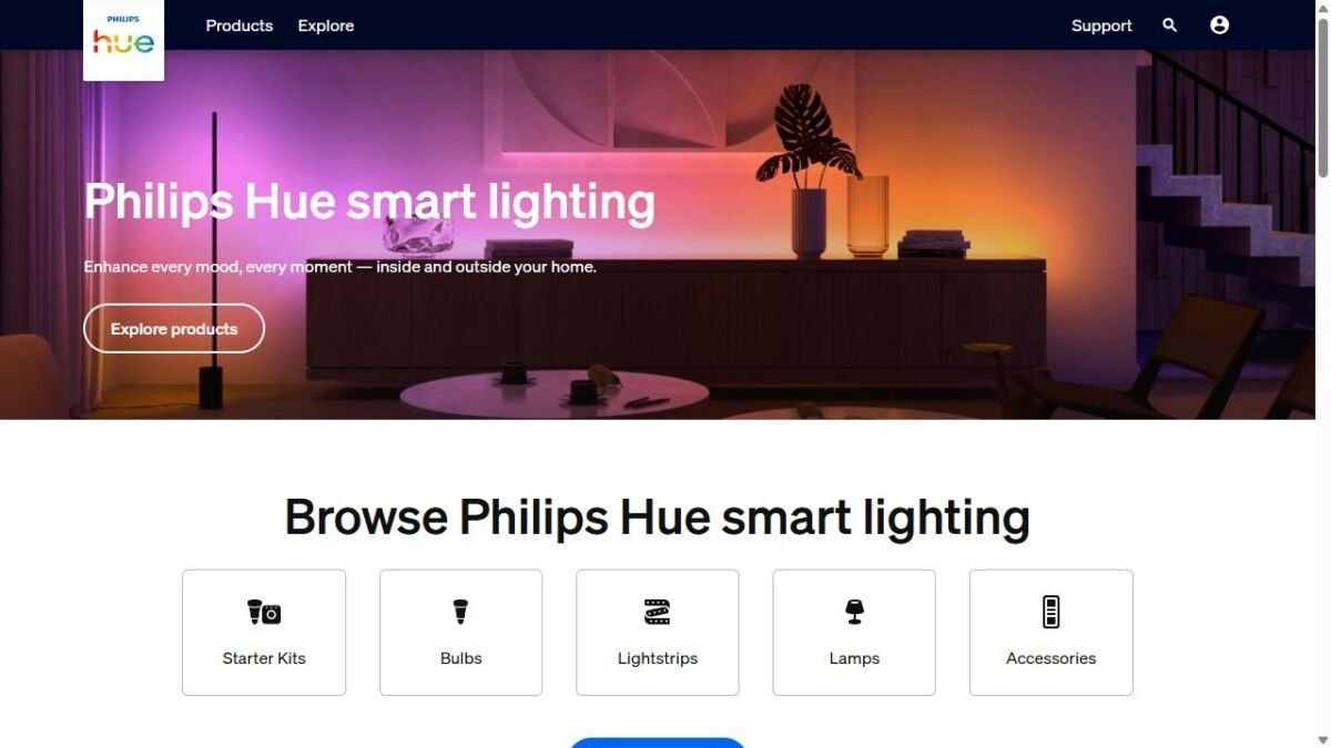 Philips Hue website homepage