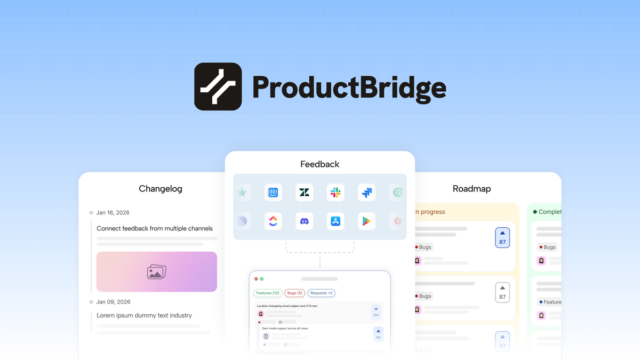 ProductBridge dashboard unifying feedback, roadmap, and changelog modules