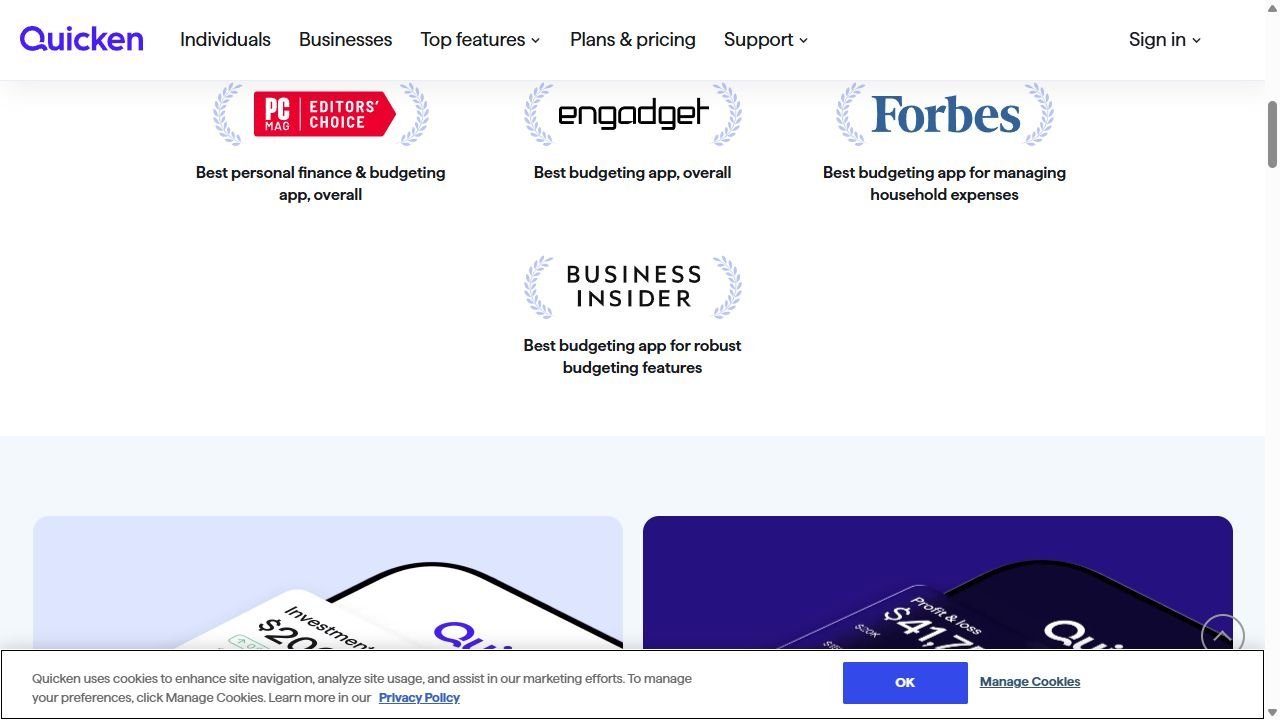Quicken product dashboard