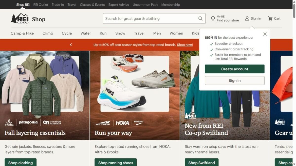 REI Co-op website homepage