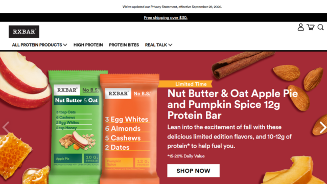 RXBAR website homepage