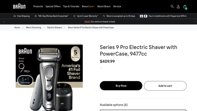 Braun Series 9 website homepage