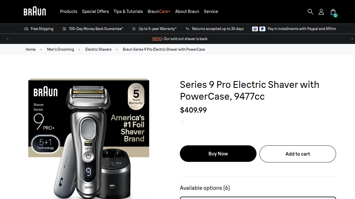 Braun Series 9 website homepage