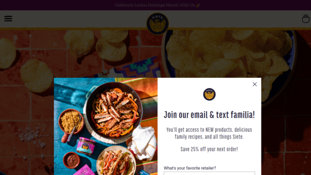 Siete Foods website homepage