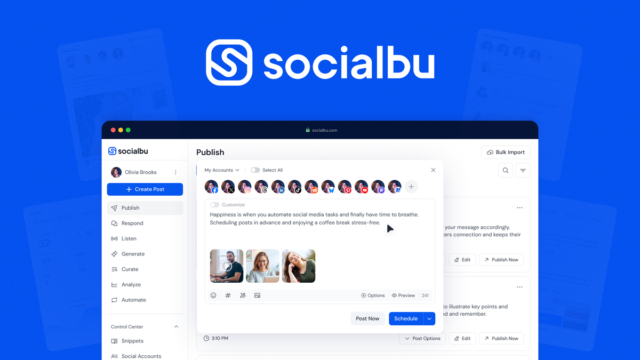 SocialBu dashboard overview showing connected social accounts
