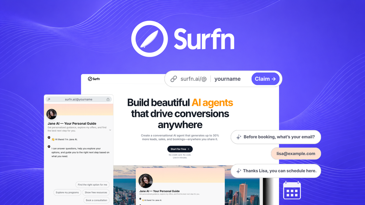 Surfn AI branded chat agent widget