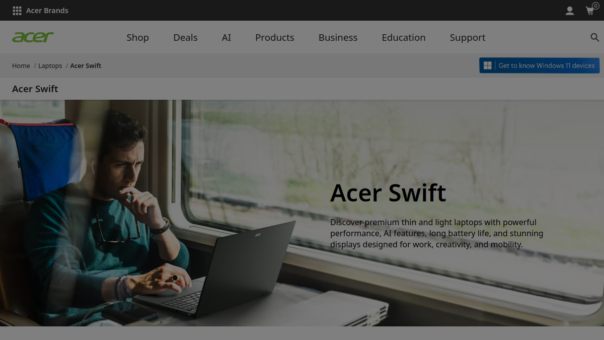 Acer Swift website homepage