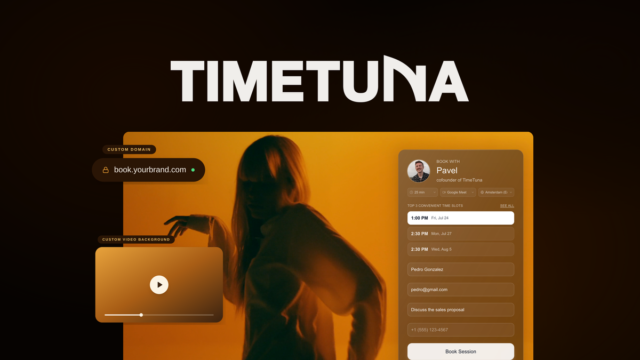TimeTuna branded booking page with video background