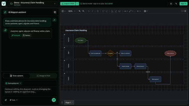VSDXAI editable diagram studio interface