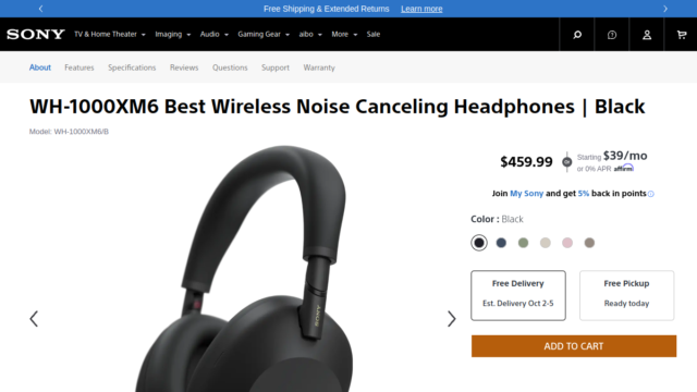 Sony website homepage