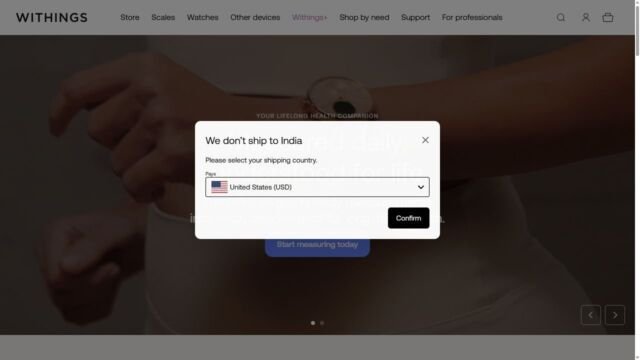 Withings website homepage