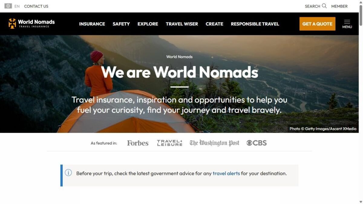 World Nomads website homepage