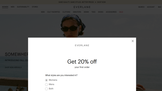 Everlane website homepage