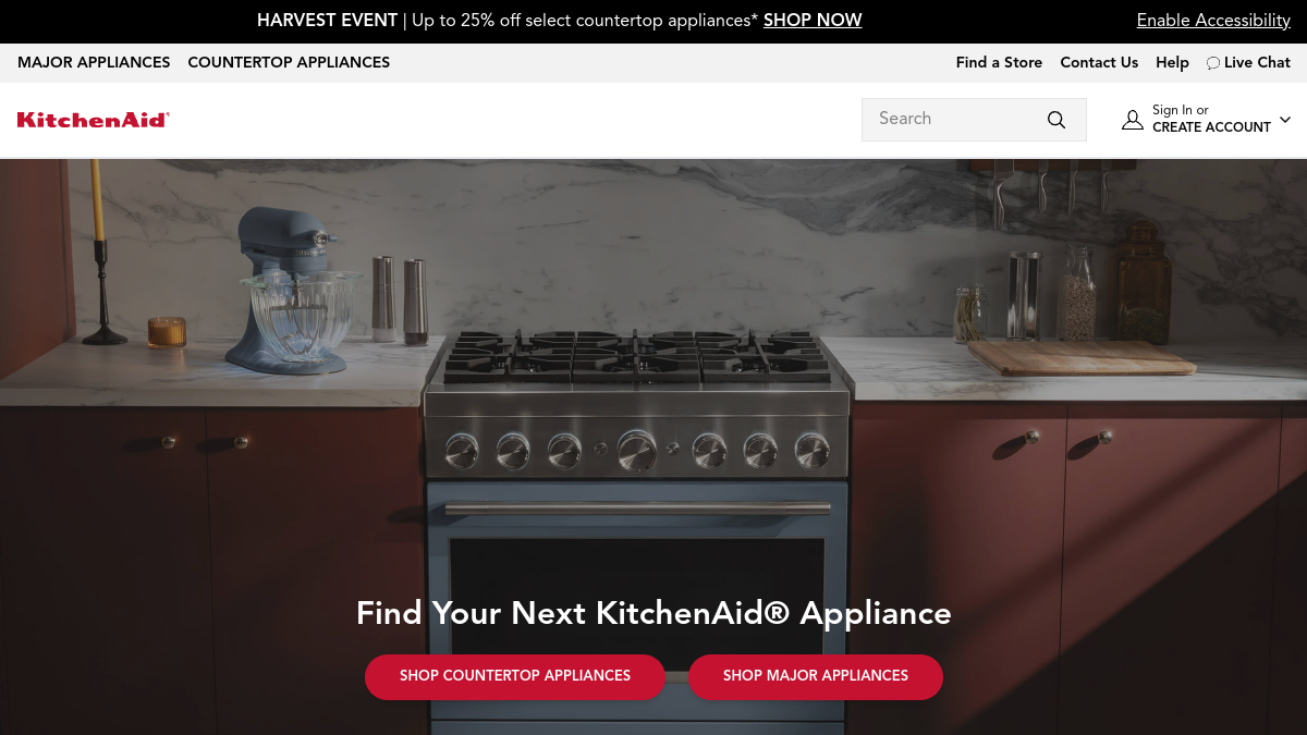 KitchenAid website homepage