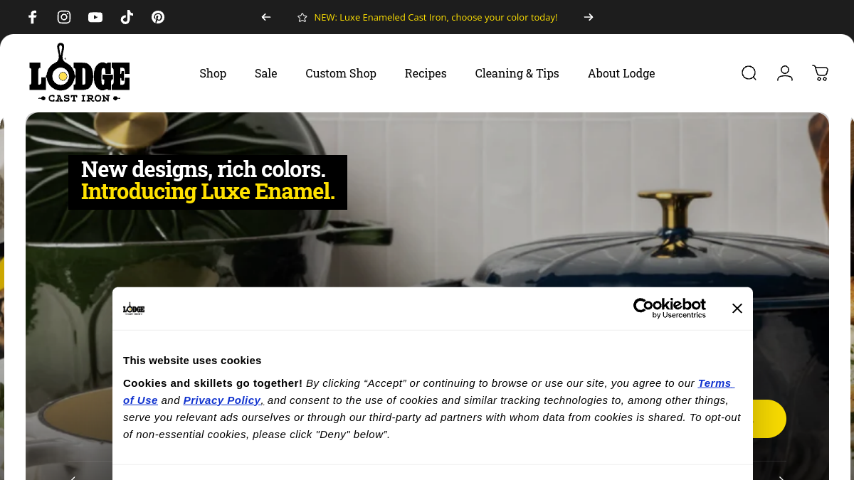 Lodge Cast Iron website homepage