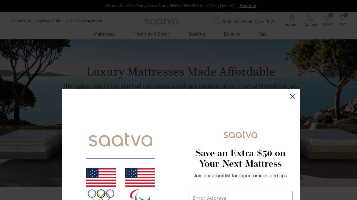Saatva website homepage