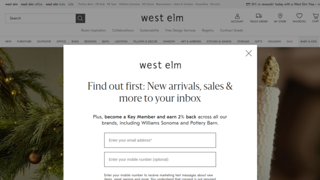 West Elm website homepage